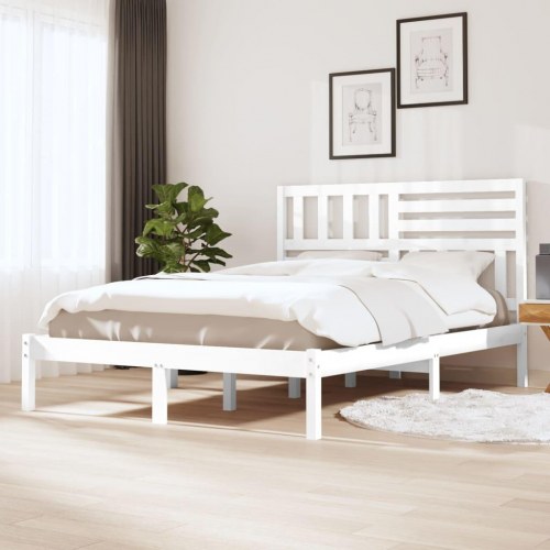 Sengeramme 160x200 cm King Size massivt fyrretræ hvid