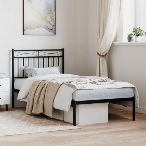 Sengeramme med sengegavl 90×190 cm - metal, sort