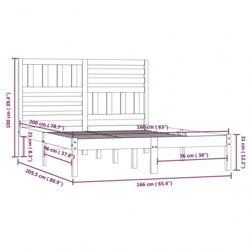 Sengeramme 160x200 cm King Size massivt fyrretræ hvid