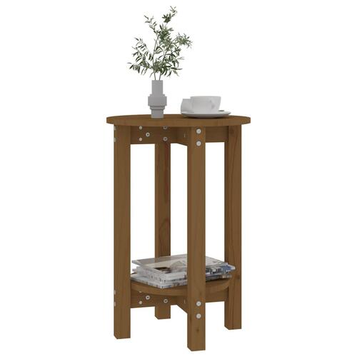 Sofabord Ø 55x60 cm massivt fyrretræ gyldenbrun