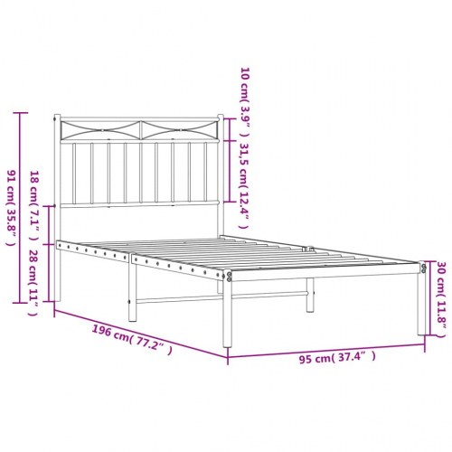 Sengeramme med sengegavl 90×190 cm - metal, sort