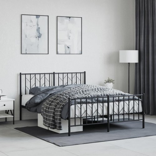 Sengeramme med sengegavl og fodgærde 135 x 190 cm - sort