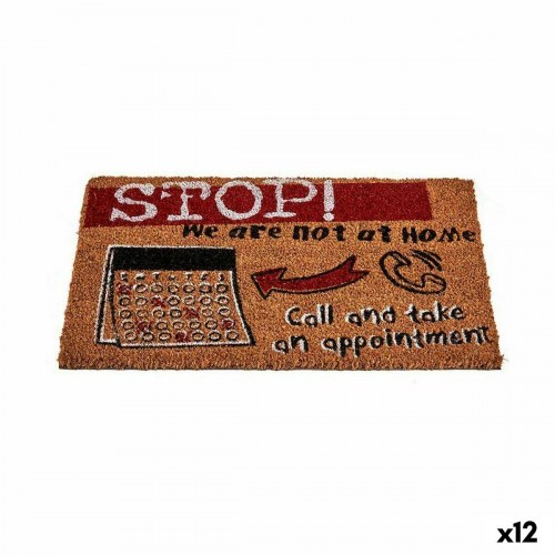 Dørmåtte i kokos - “STOP” 40 × 60 cm, sort/rød/natur (12 stk.)