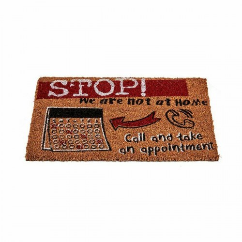 Dørmåtte i kokos - “STOP” 40 × 60 cm, sort/rød/natur (12 stk.)