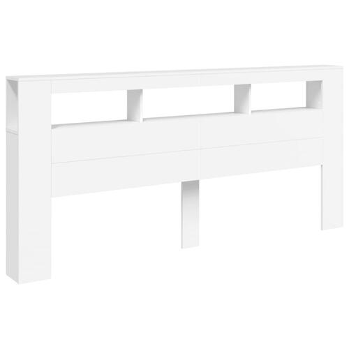 Sengegavl med LED-lys 220x18,5x103,5 cm konstrueret træ hvid