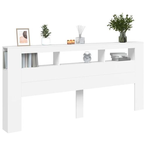 Sengegavl med LED-lys 220x18,5x103,5 cm konstrueret træ hvid