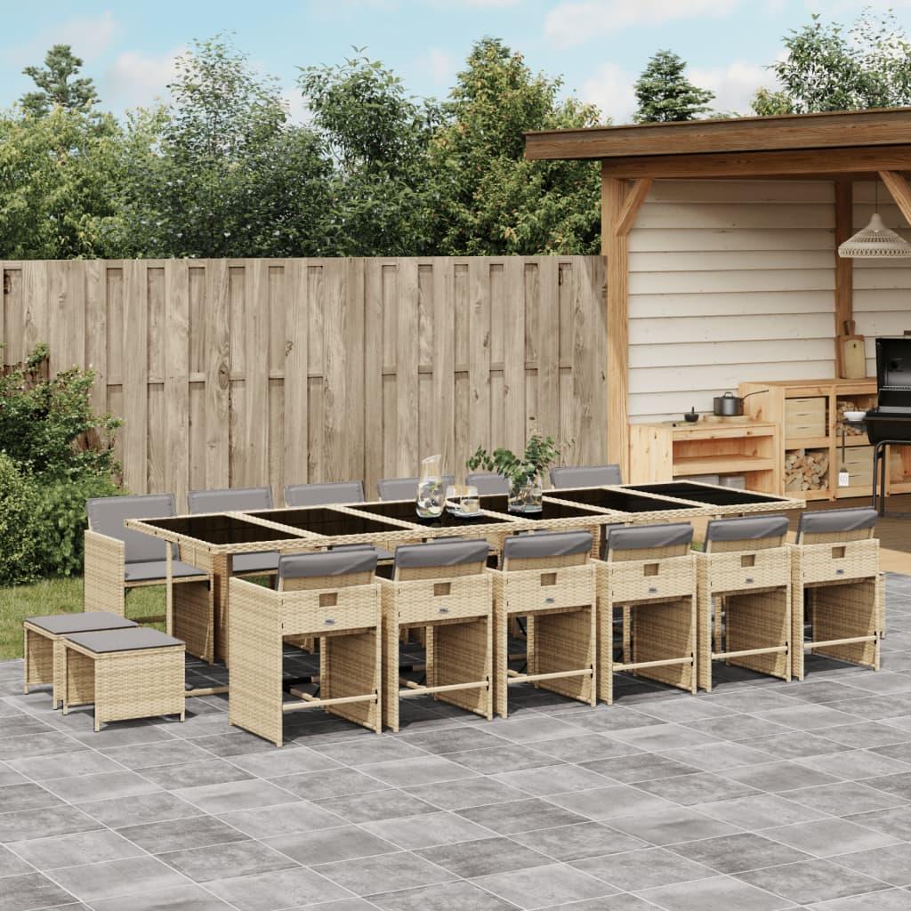 Spisebordssæt Til Haven 11 Dele Med Hynder Polyrattan Sort - 16 / Blandet beige / Glas