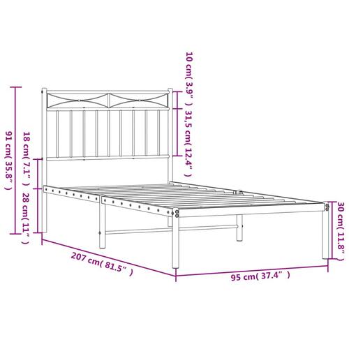Sengeramme med sengegavl 90x200 cm metal hvid