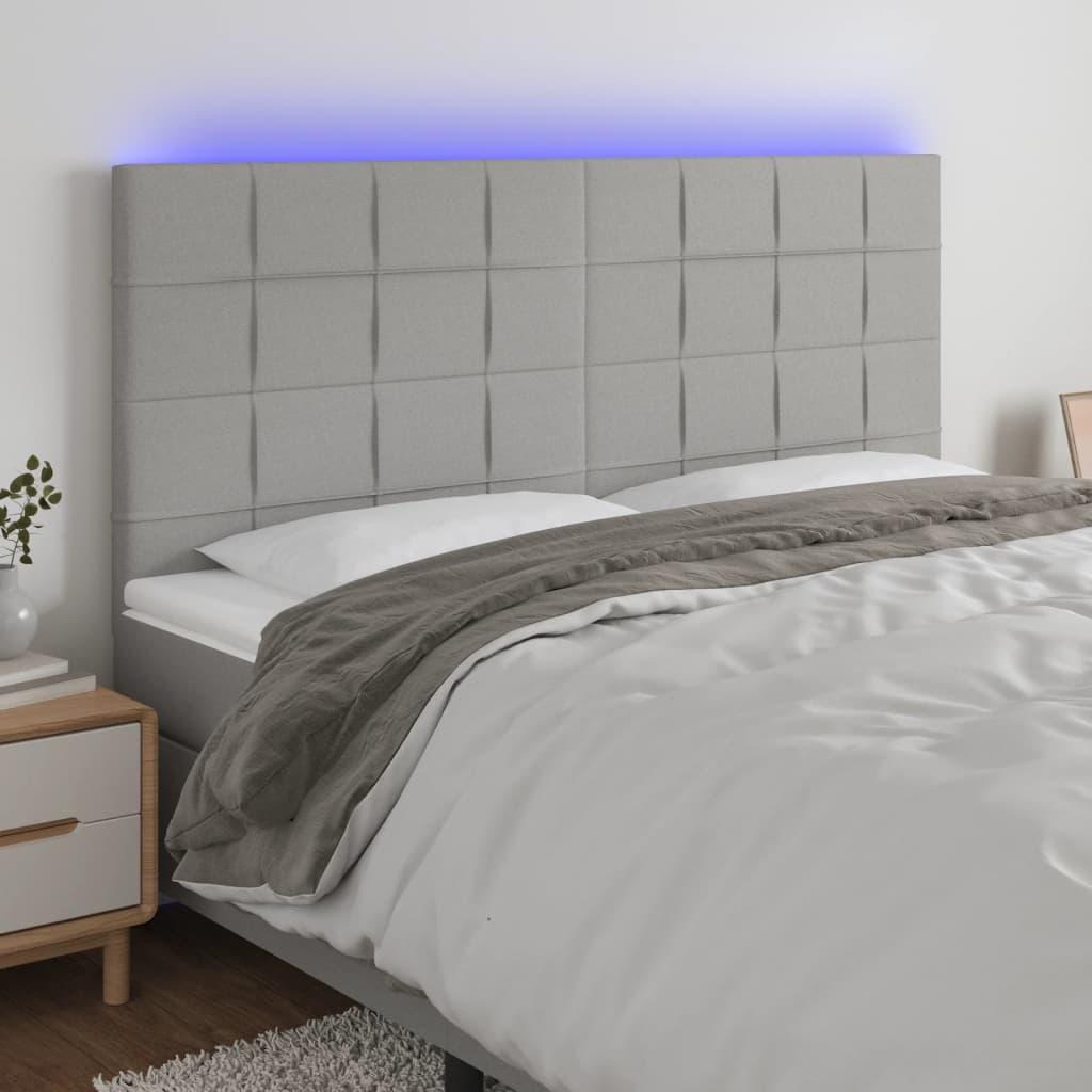 Sengegavl Med Led-Lys Stof - Lysegrå / 180 x 5 x 118/128 cm