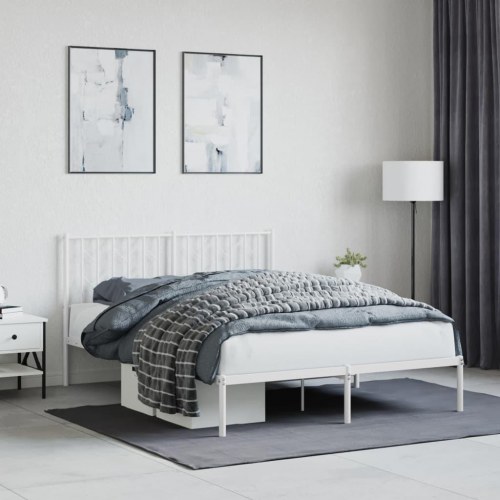 Sengeramme med sengegavl 135x190 cm metal hvid
