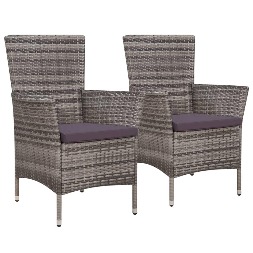 Havestole 2 stk. med hynder polyrattan grå