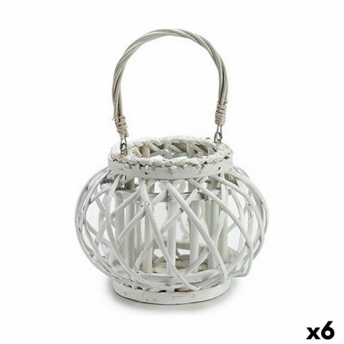 Fyrfadsstage hvid flet med glas - 30 × 19 × 25,5 cm (6 stk)