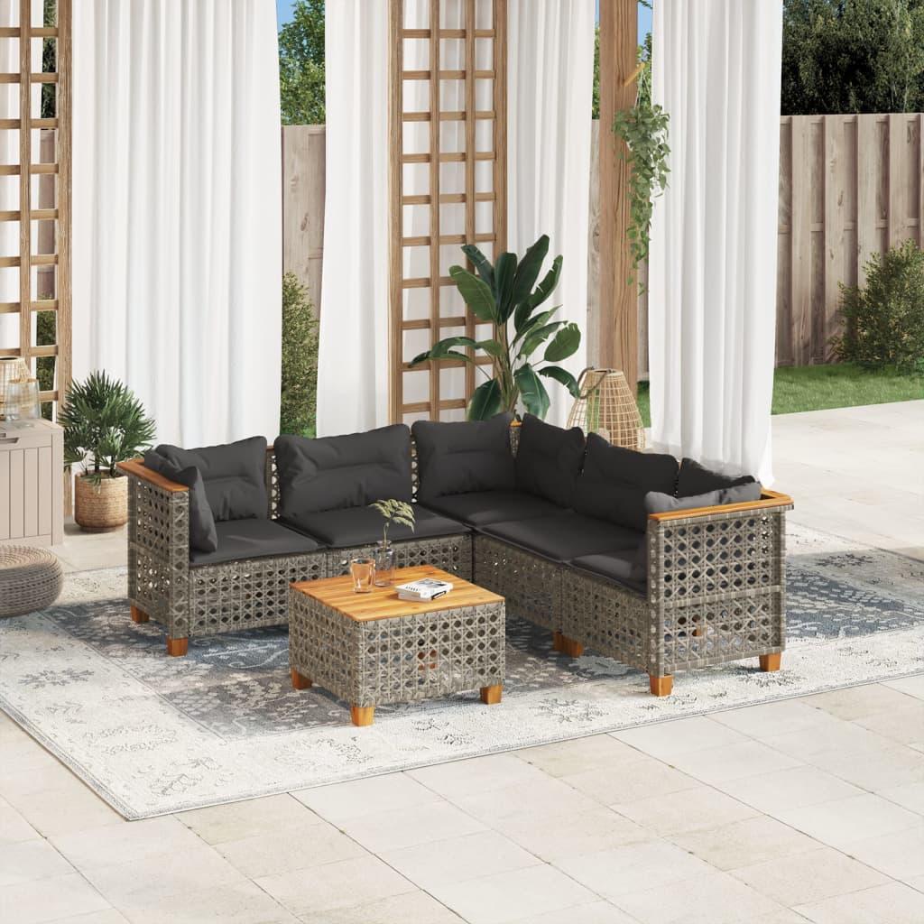 Sofasæt 5 Dele Med Hynder Polyrattan Grå - hulvævning / Med bord