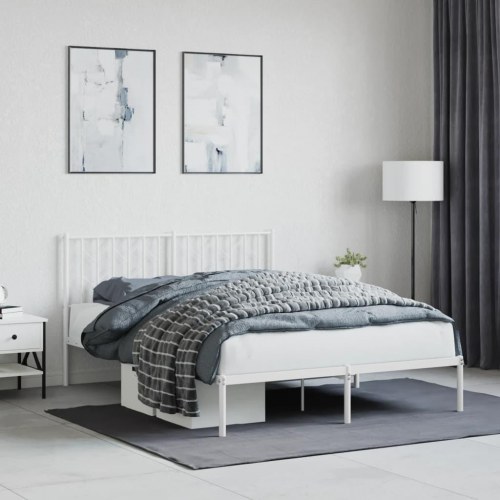 Sengeramme med sengegavl 140x200 cm - metal, hvid
