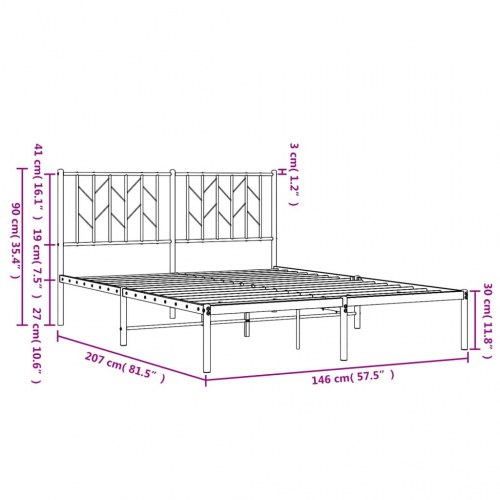 Sengeramme med sengegavl 140x200 cm - metal, hvid