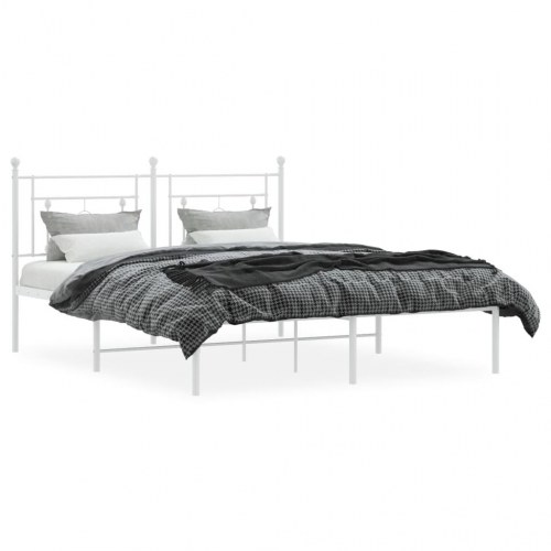 Sengeramme med sengegavl 150×200 cm - metal, hvid