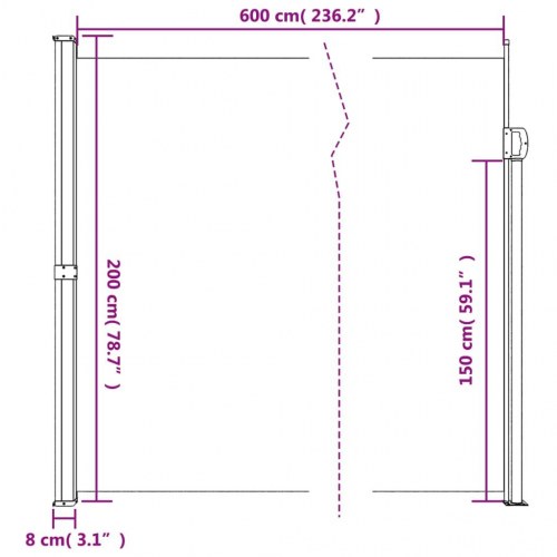 Sammenrullelig sidemarkise 200 × 600 cm - antracitgrå