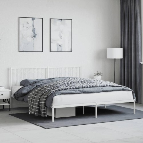 Sengeramme med sengegavl 183×213 cm - metal, hvid