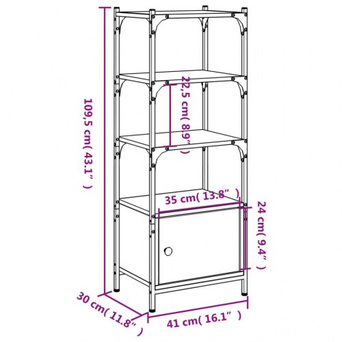 Bogreol med 3 hylder 41x30x109,5 cm konstrueret træ røget eg