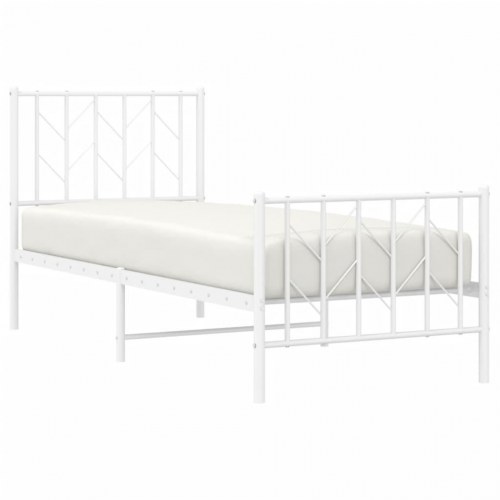 Sengeramme med sengegavl og fodgærde 75×190 cm - metal, hvid