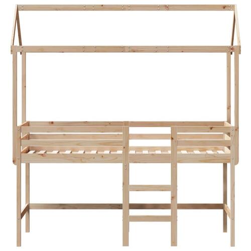 Højseng med stige og tag 90x200 cm massivt fyrretræ