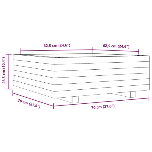 Plantekasse i massivt fyrretræ 70 x 70 x 26,5 cm - hvid
