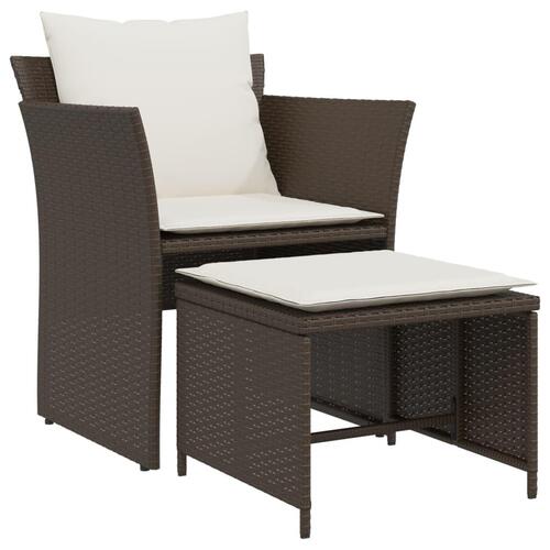 Havestol med fodskammel polyrattan brun