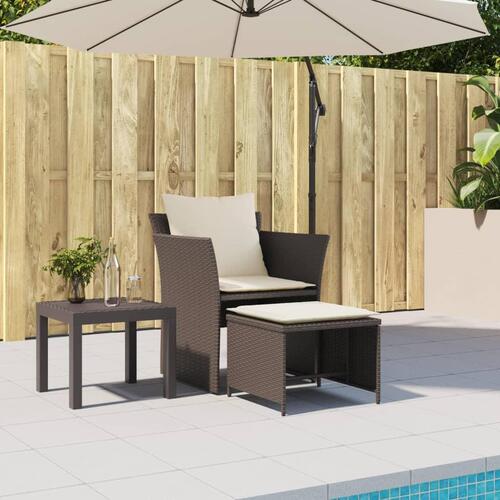 Havestol med fodskammel polyrattan brun
