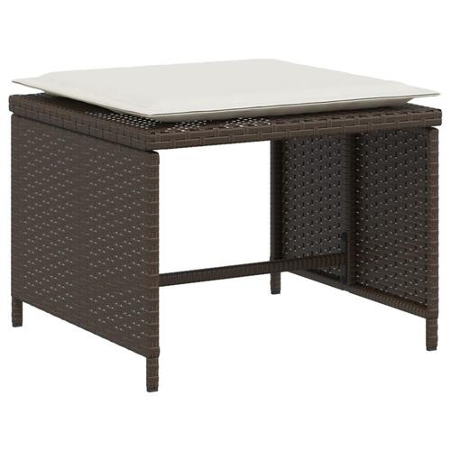 Havestol med fodskammel polyrattan brun