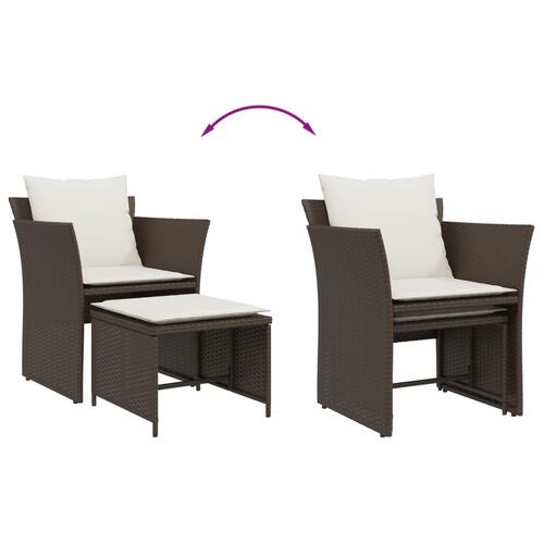 Havestol med fodskammel polyrattan brun