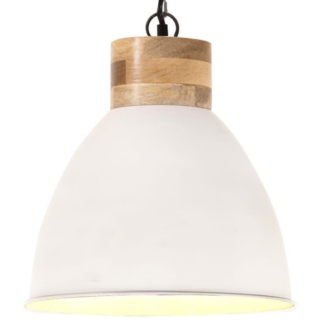 Industriel pendel 46 cm E27 jern og massivt træ hvid