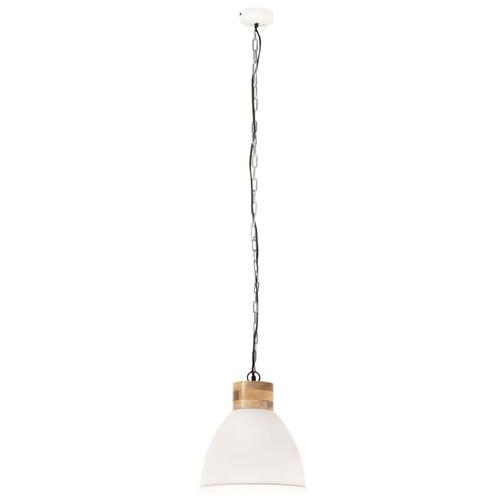Industriel pendel 46 cm E27 jern og massivt træ hvid