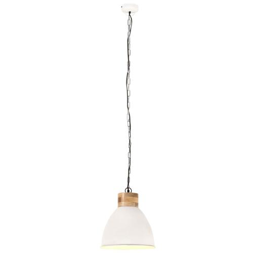 Industriel pendel 46 cm E27 jern og massivt træ hvid