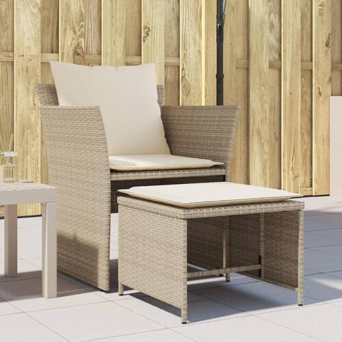 Havestol med fodskammel polyrattan beige
