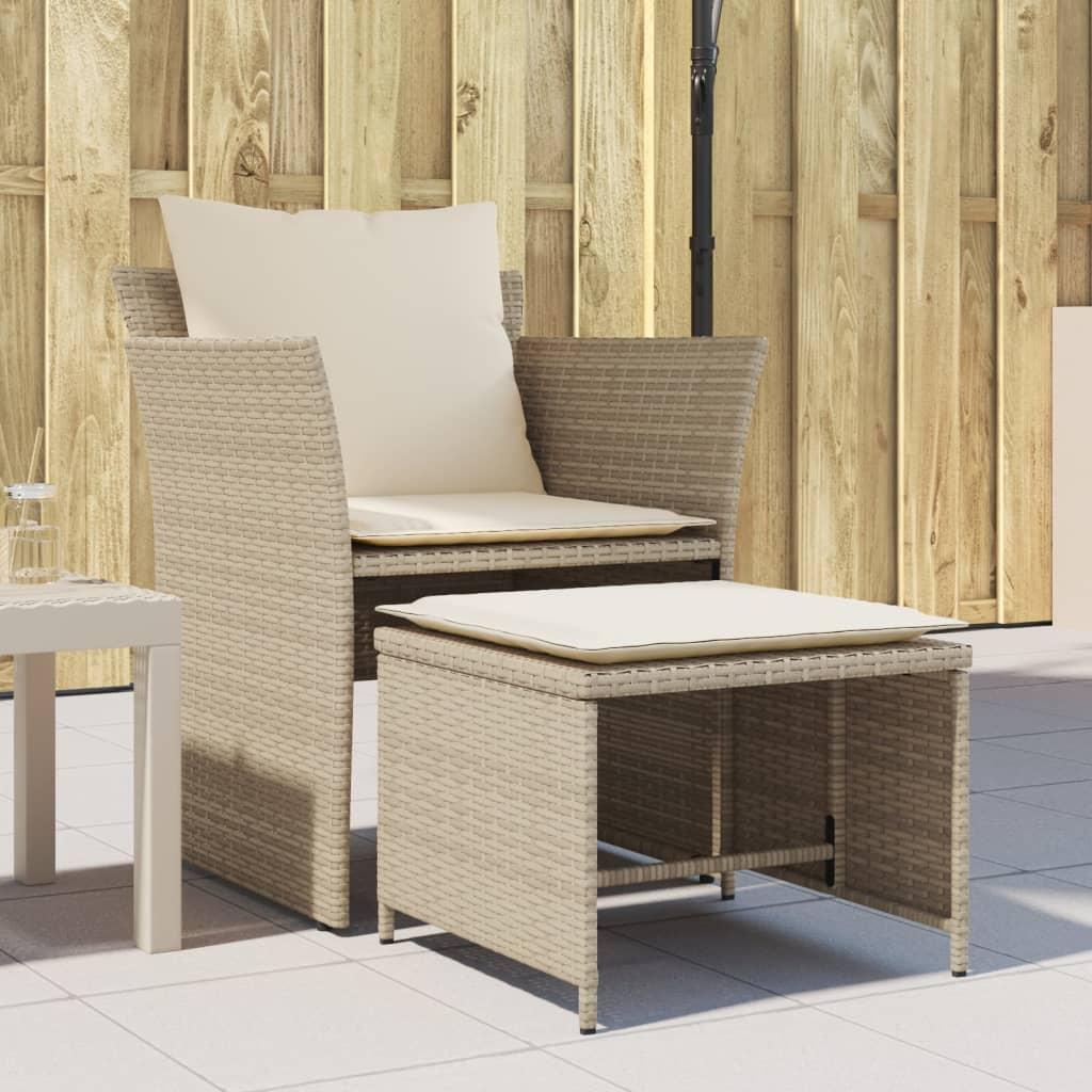 Havestol med fodskammel polyrattan beige