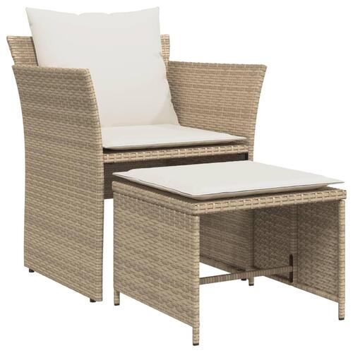 Havestol med fodskammel polyrattan beige