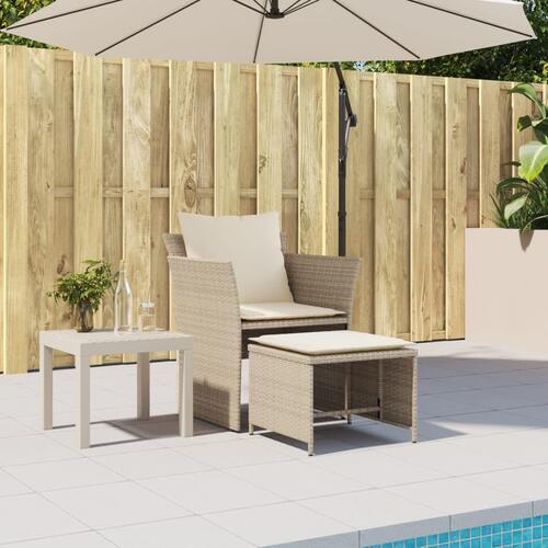 Havestol med fodskammel polyrattan beige