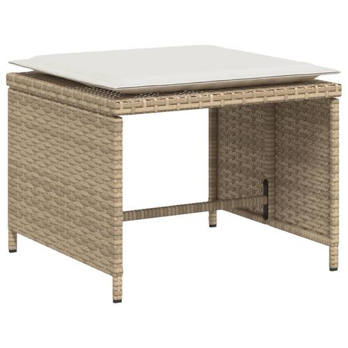 Havestol med fodskammel polyrattan beige