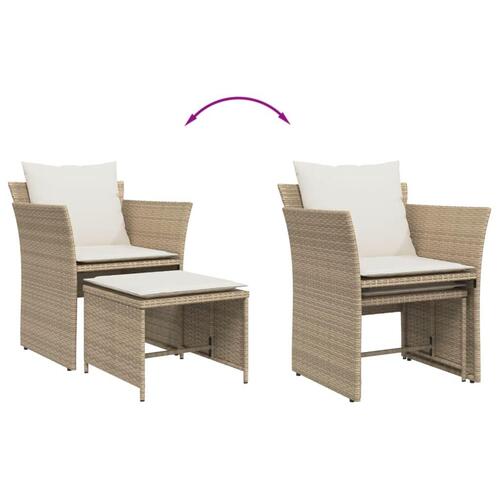 Havestol med fodskammel polyrattan beige