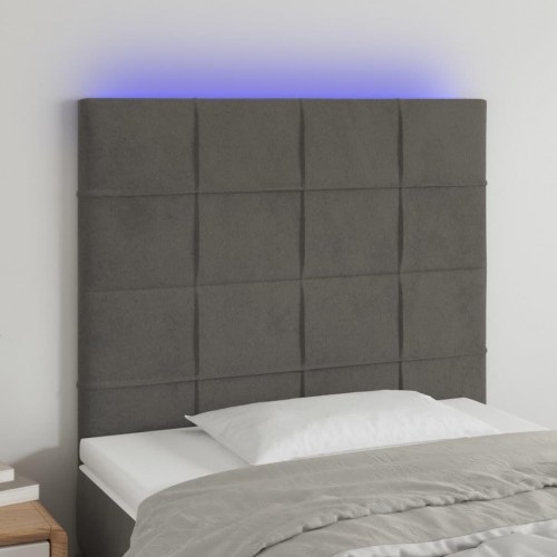 Sengegavl med LED-lys i fløjl 80 x 5 x 118/128 cm - mørkegrå