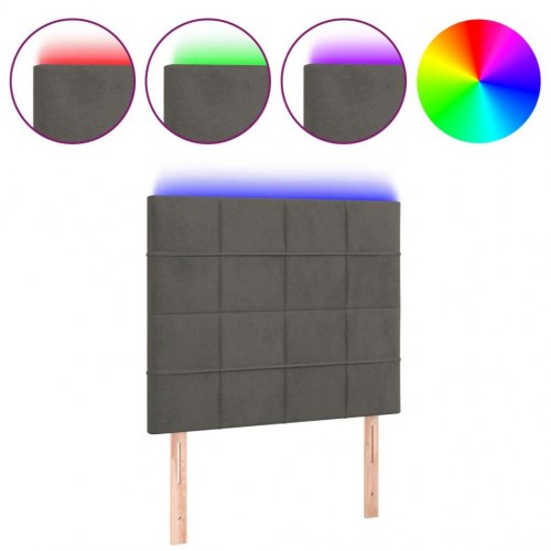 Sengegavl med LED-lys i fløjl 80 x 5 x 118/128 cm - mørkegrå