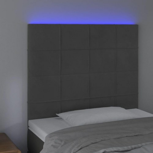 Sengegavl med LED-lys i fløjl 80 x 5 x 118/128 cm - mørkegrå