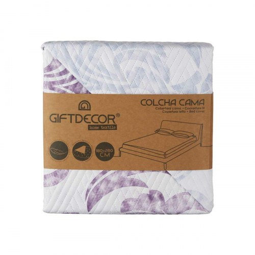 Sengetæppe 180 x 260 cm - , vendbart i hvid/lilla (6 enheder)