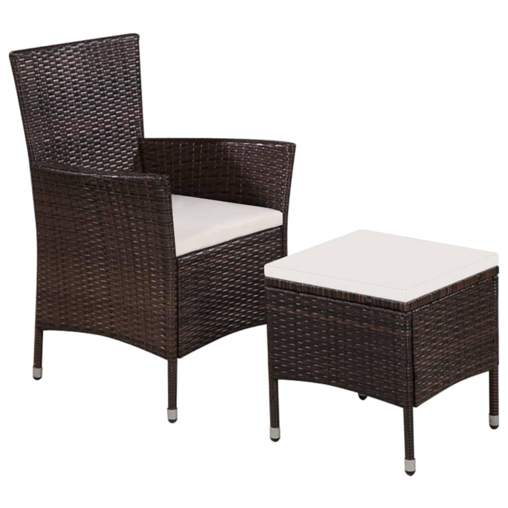 Havestol og skammel med hynde polyrattan brun