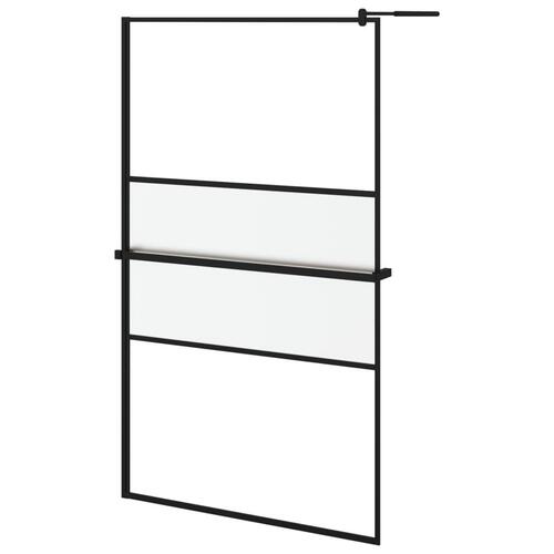Brusevæg med hylde 115x195 cm sikkerhedsglas og aluminium sort