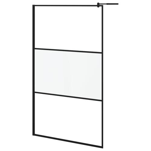 Brusevæg med hylde 115x195 cm sikkerhedsglas og aluminium sort