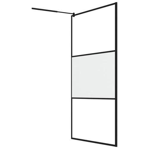 Brusevæg med hylde 115x195 cm sikkerhedsglas og aluminium sort