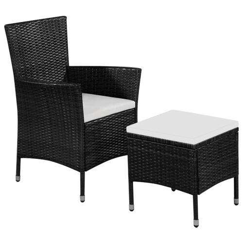 Havestol og skammel med hynde polyrattan sort