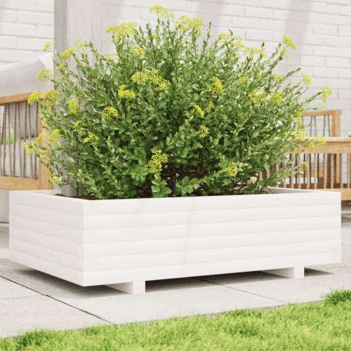 Plantekasse i massivt fyrretræ 90 x 60 x 26,5 cm - hvid