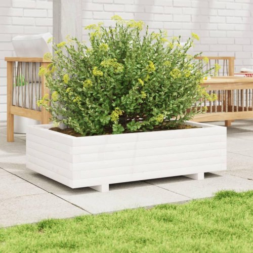 Plantekasse i massivt fyrretræ 90 x 60 x 26,5 cm - hvid